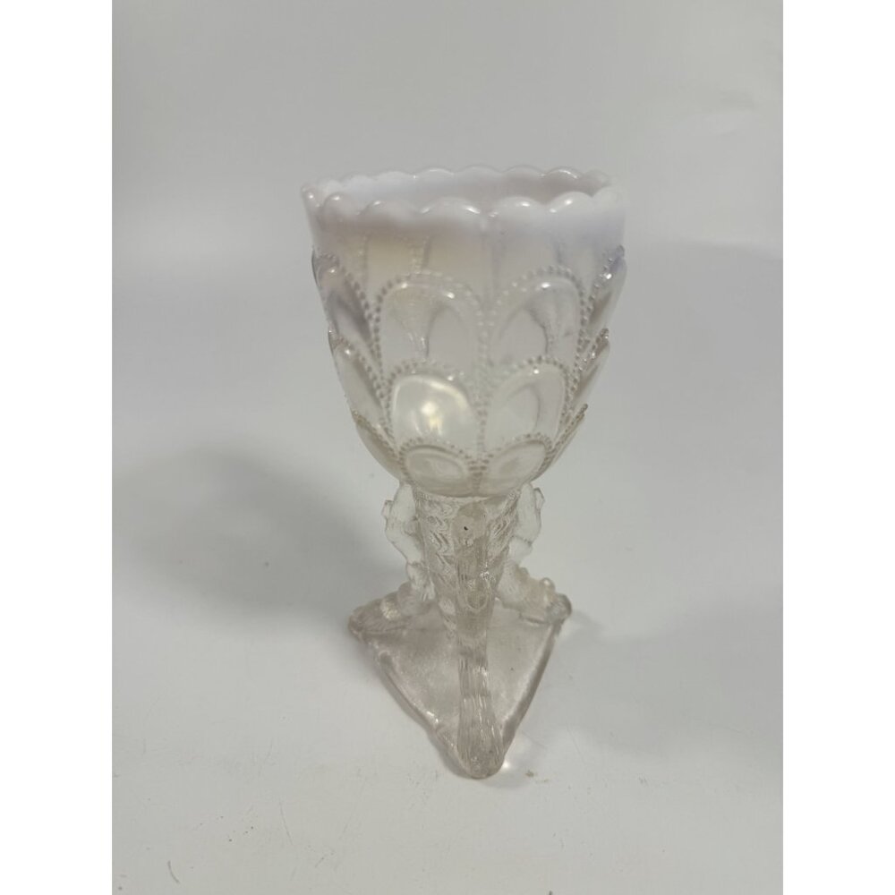 Footed Vase Glass Northwood Beads and Bark White Opalescent Vase Decorative Cup - Picture 6 of 16